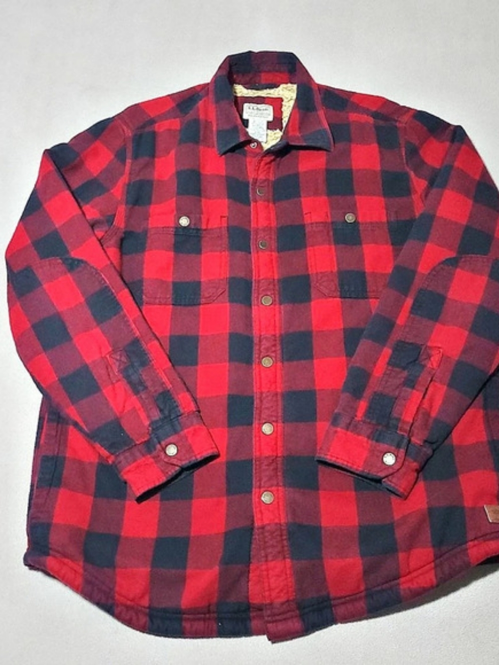 L.L.Bean Men's Sherpa-Lined Scotch Plaid Shirt, Slightly Fitted Size Medium